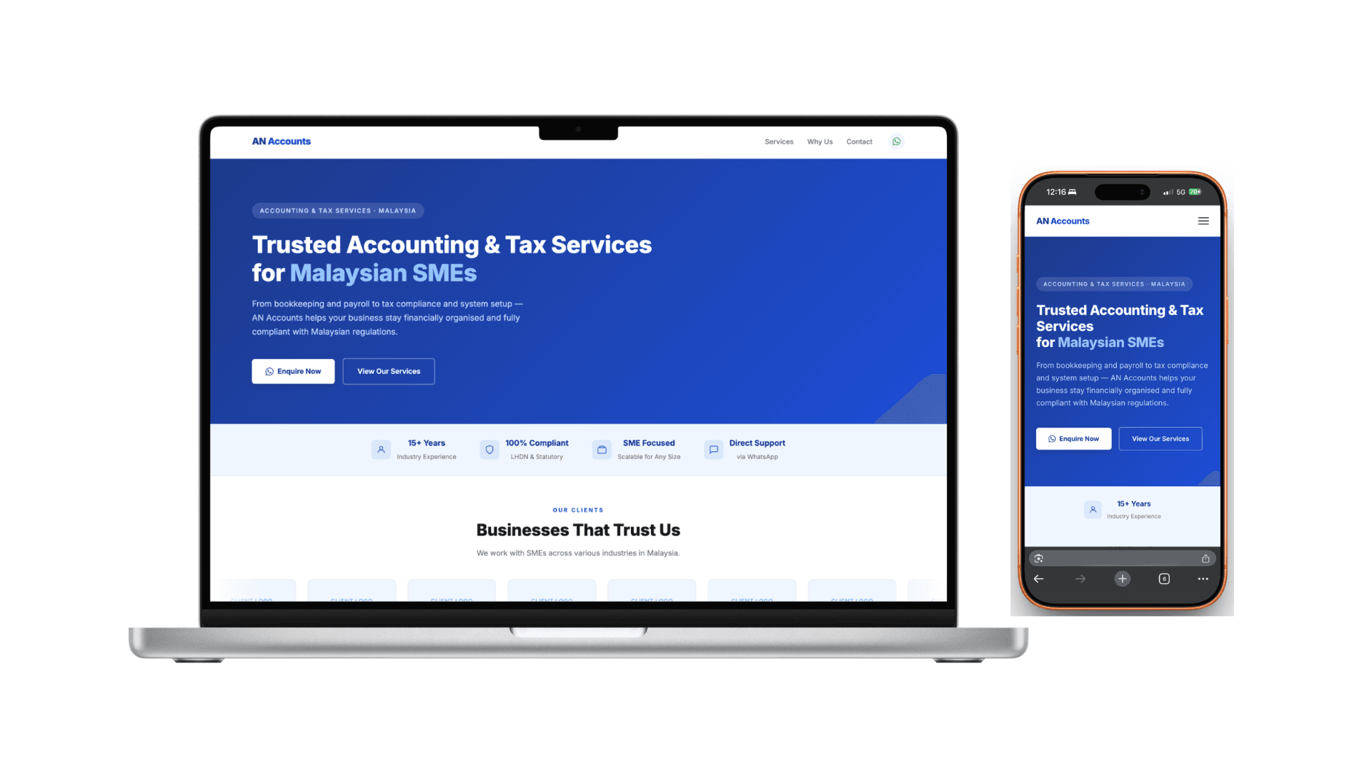 AN Account Corporate B2C landing page — vnbuildr web development portfolio